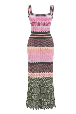 Luxury Brand Design Knitted Zigzag High Elasticity Color Sleeveless Long Maxi Dress Women Arab Africa Popular Boho Lady Skirt