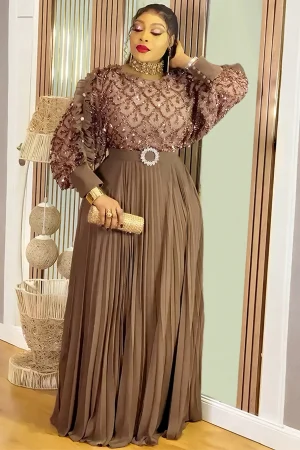 Wedding Party Prom Dress Dubai African Women Luxury Sequin Pleated Long Dress Ankara Dashiki Turkey Clothes Formal Occasion Gown